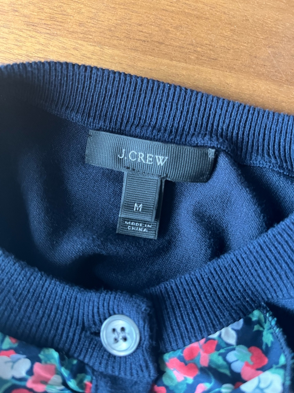 J.Crew | Cardigan with Floral Ruffle Trim | Navy | Size M - Picture 4 of 5